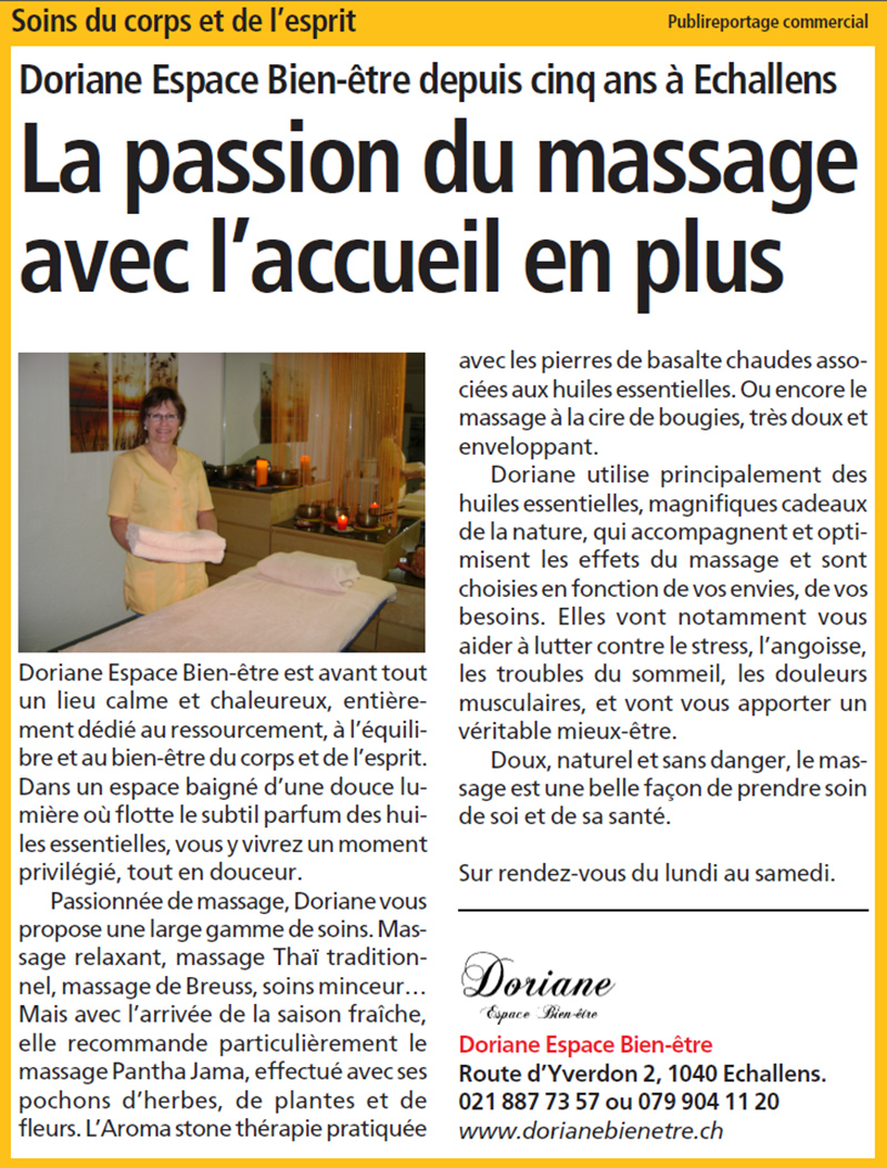 Coin détente avec Doriane masseuse à Echallens